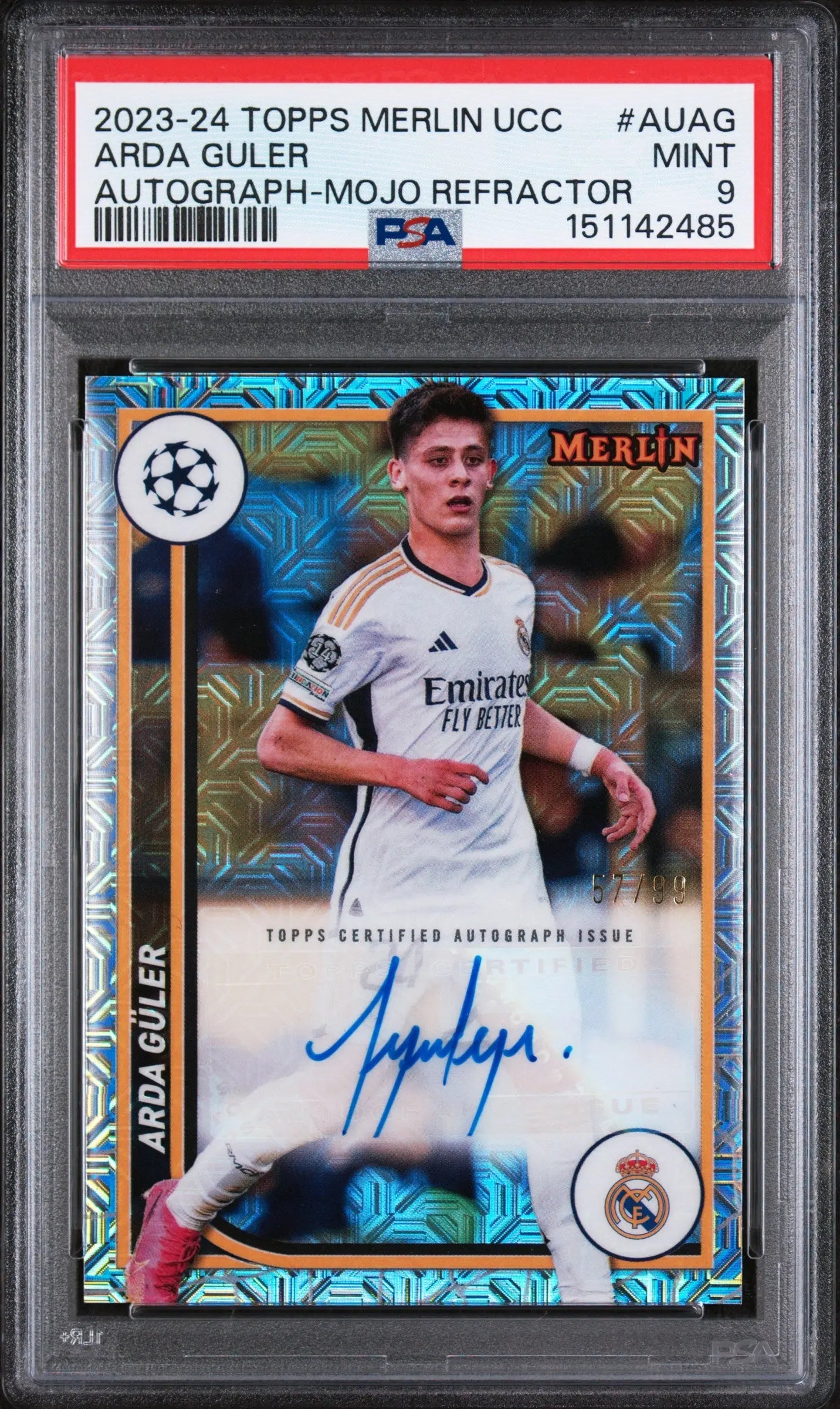 2023-24 Topps Merlin UEFA Club Competitions Autographs Arda Guler Mojo /99 PSA 9 