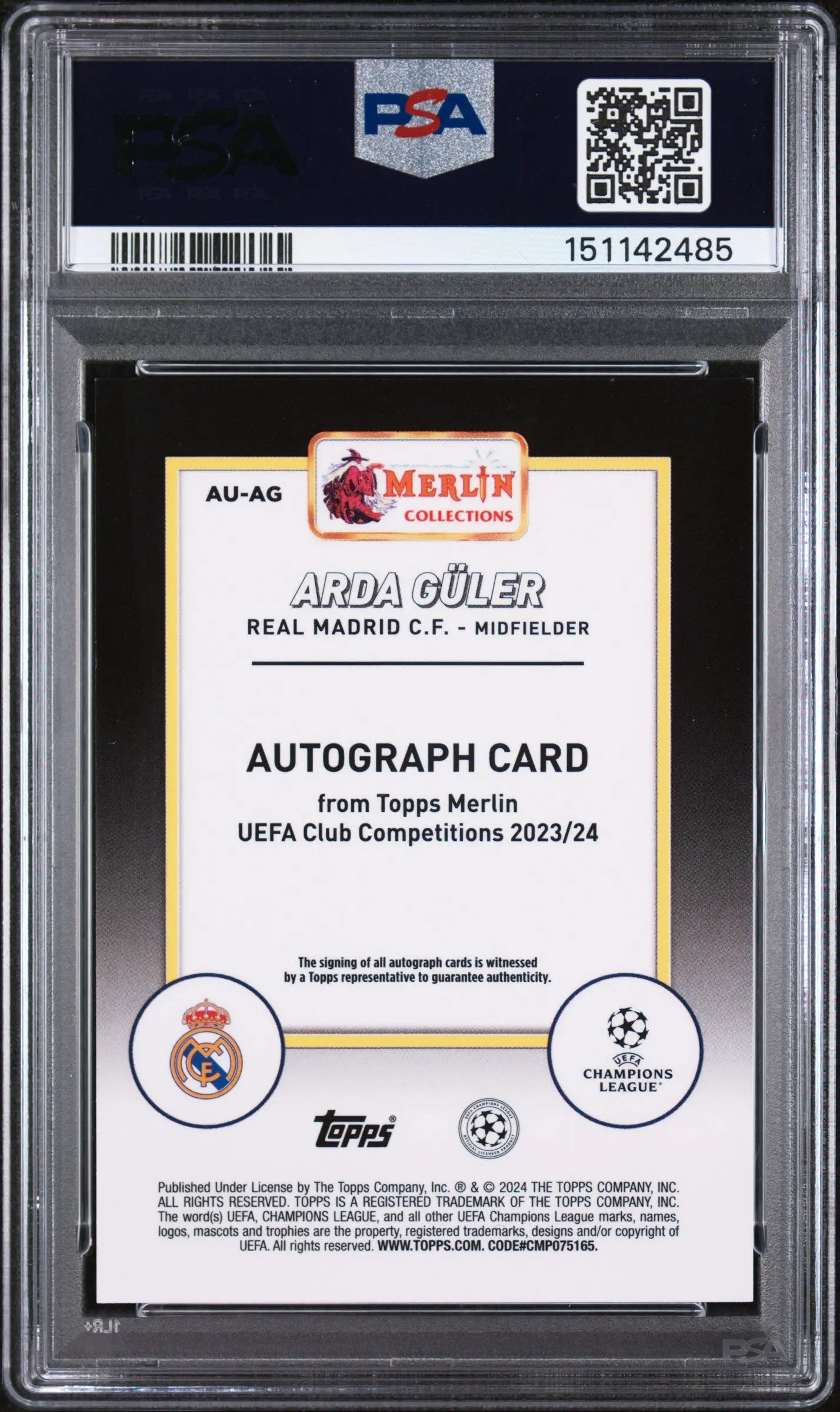 2023-24 Topps Merlin UEFA Club Competitions Autographs Arda Guler Mojo /99 PSA 9 