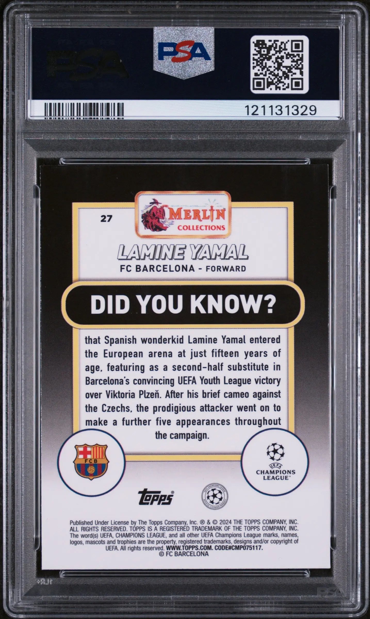 2023-24 Topps Merlin UEFA Club Competitions Rookie Lamine Yamal RC PSA 9 