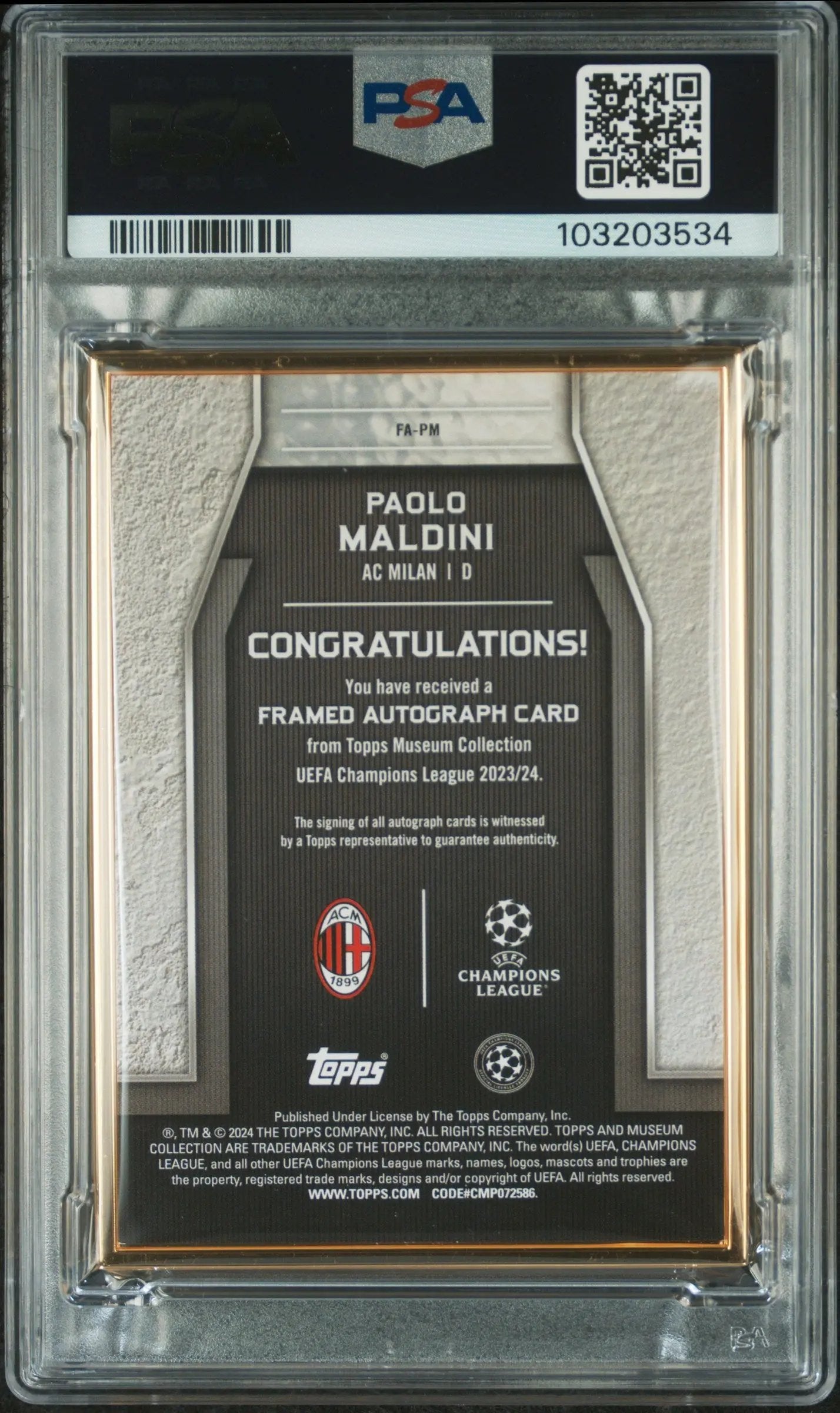 2023-24 Topps Museum UEFA CL Gold Framed Auto Autograph