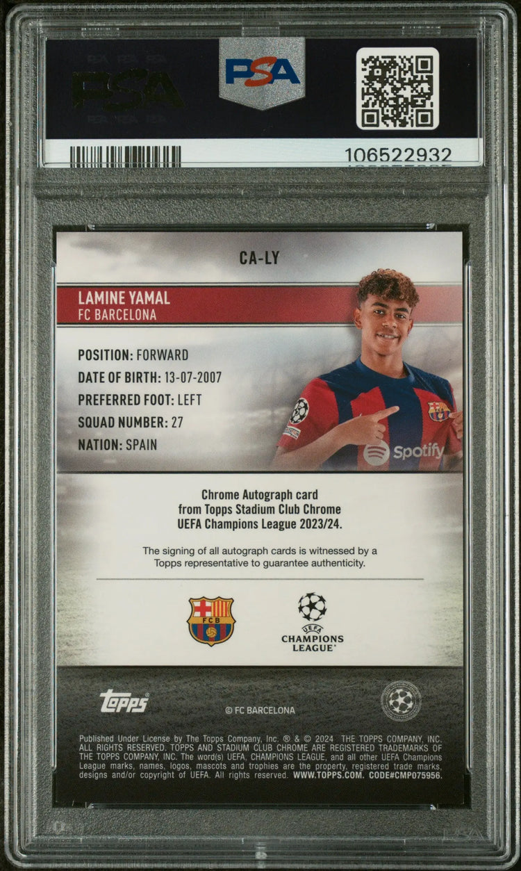 2023-24 Topps Stadium Club Chrome UCC Autographs Lamine Yamal  RC Rookie PSA 9 