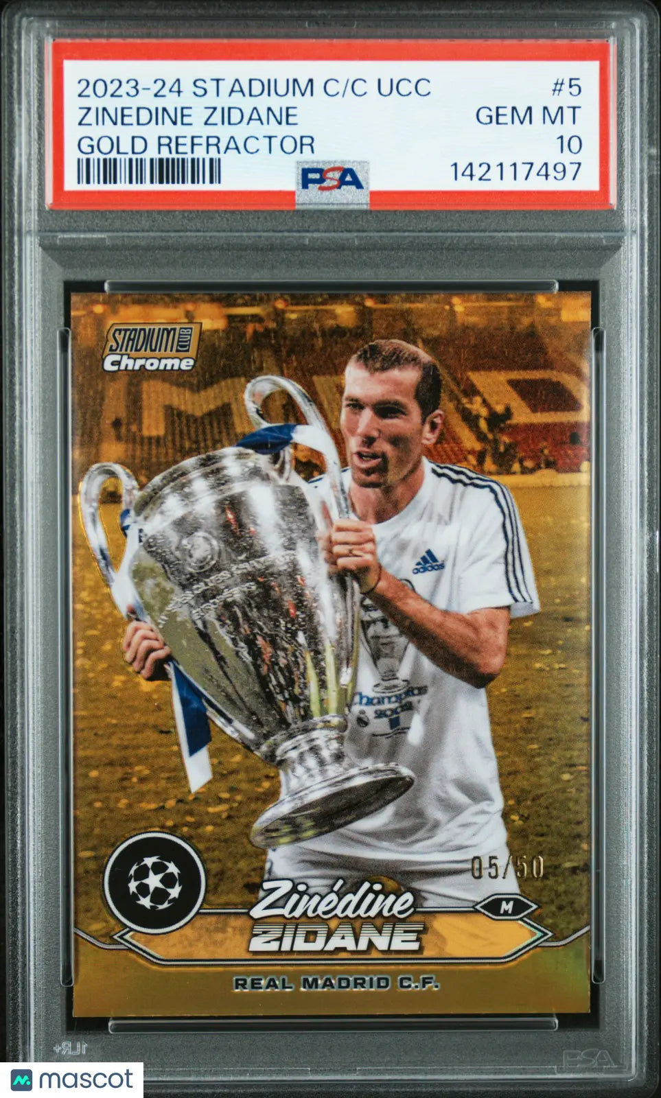 2023-24 Topps Stadium Club Chrome UCC Zinedine Zidane  Gold Refractor PSA 10 /50 