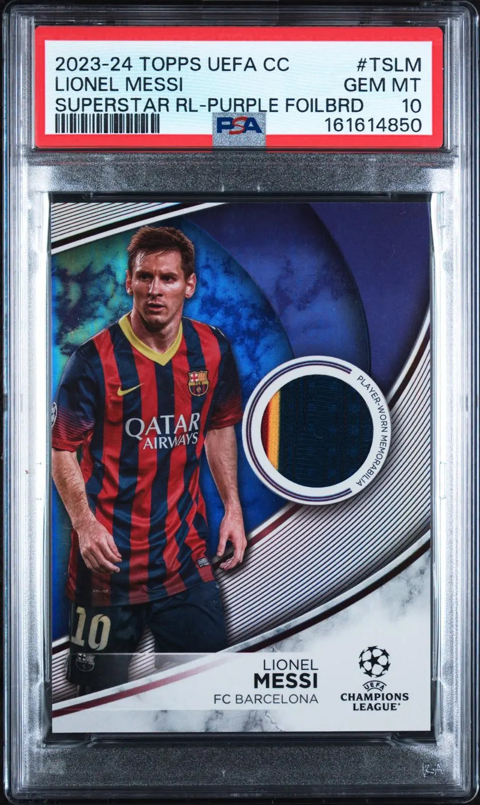 2023-24 Topps UCC Topps Superstar Patch 3 Color Lionel Messi  Purple /299 PSA 10 