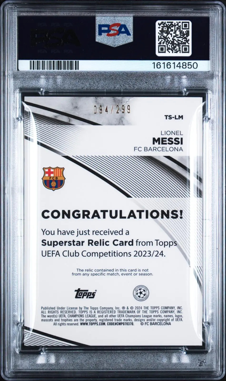 2023-24 Topps UCC Topps Superstar Patch 3 Color Lionel Messi  Purple /299 PSA 10 