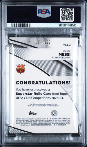 2023-24 Topps UCC Topps Superstar Patch 3 Color Lionel Messi  Purple /299 PSA 10 