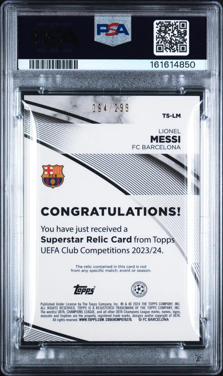 2023-24 Topps UCC Topps Superstar Patch 3 Color Lionel Messi  Purple /299 PSA 10 