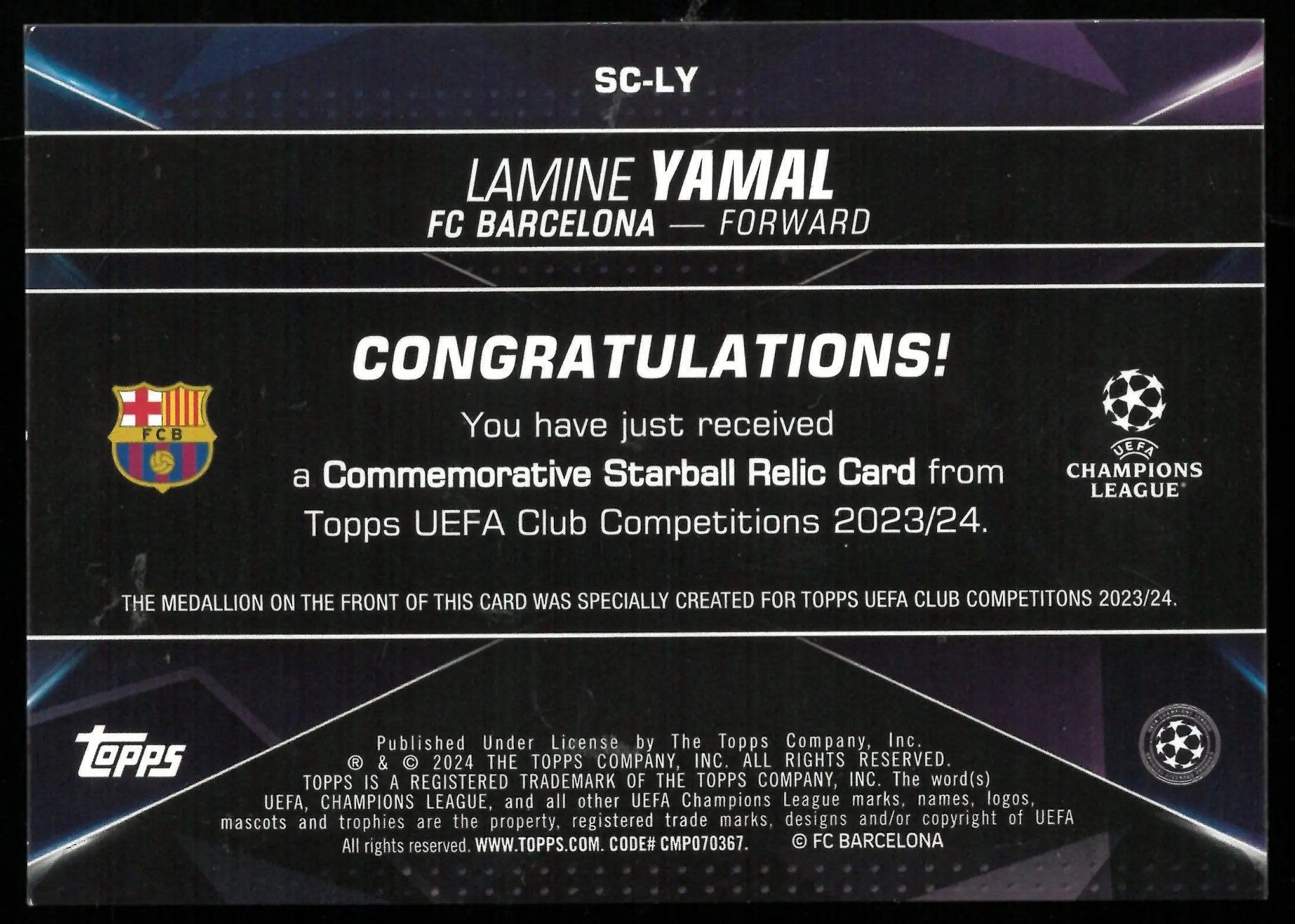 Buy a 2023-24 Topps UEFA CC Lamine Yamal RC Rookie Starball Relic