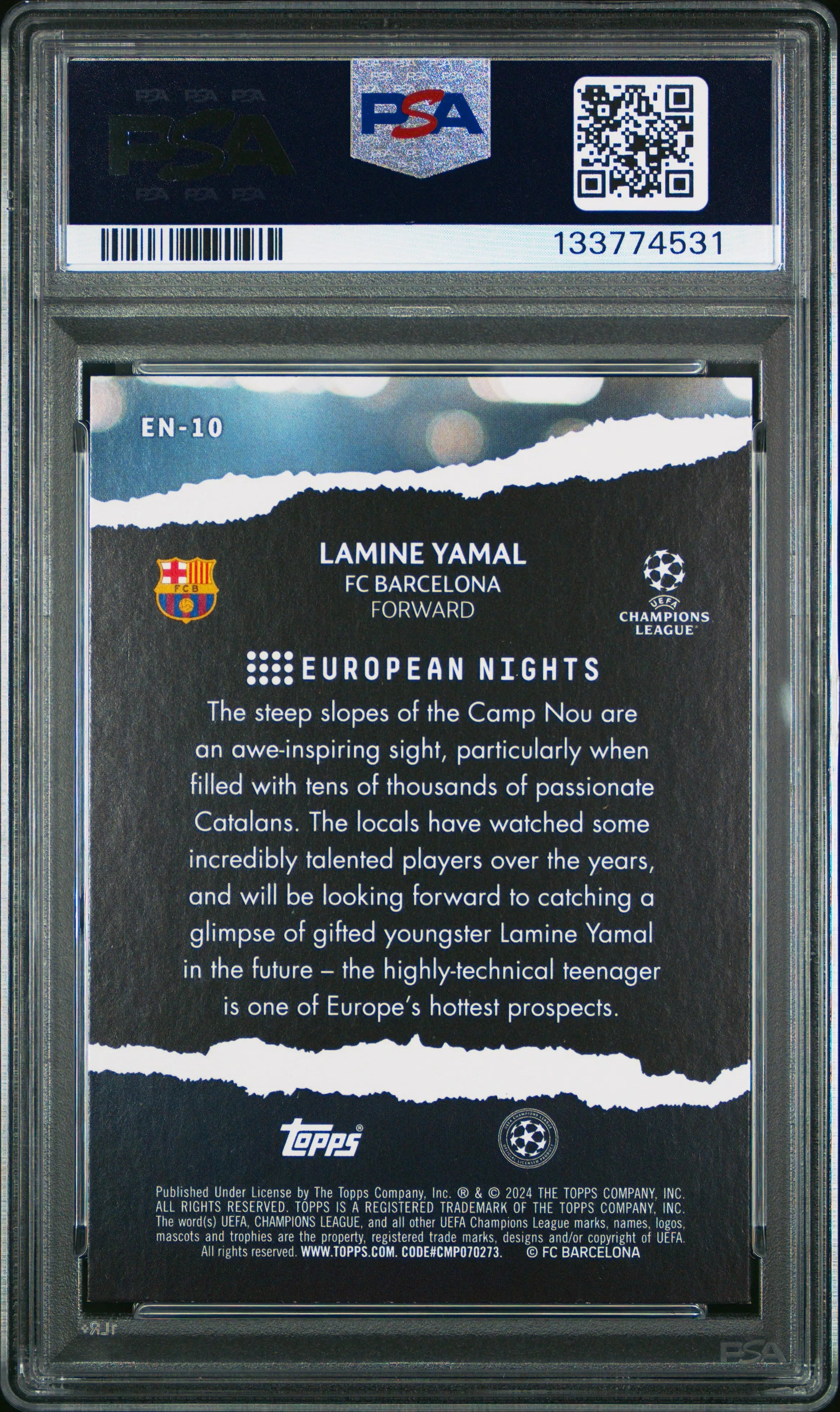 2023-24 Topps UEFA Club Competitions European Nights Lamine Yamal Rookie RC PSA 9 
