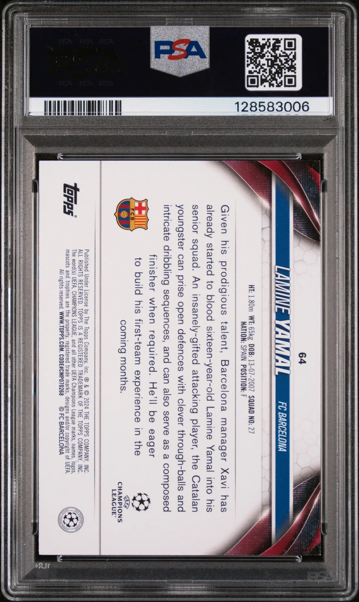 2023-24 Topps UEFA Club Competitions Lamine Yamal RC Rookie #64 Starball PSA 9 