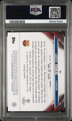 2023-24 Topps UEFA Club Competitions Rookie Lamine Yamal Pink Sparkle RC PSA 9 