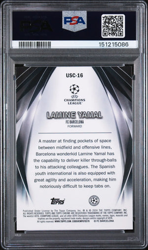 2023-24 Topps UEFA Club Competitions Ultimate Stage Rookie Lamine Yamal RC PSA 9 
