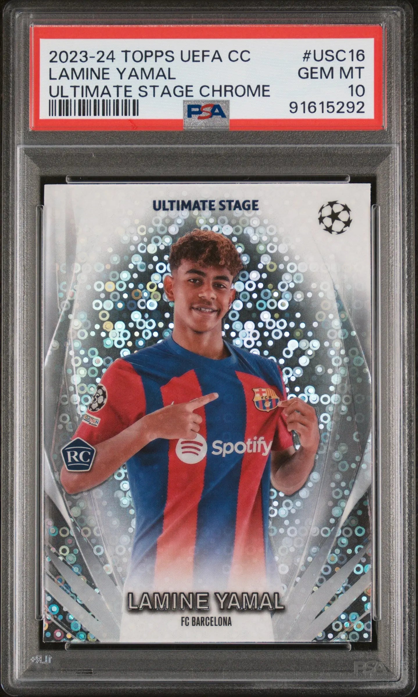 2023-24 Topps Uefa CC Ultimate Stage Chrome Rookie Lamine Yamal RC PSA 10 