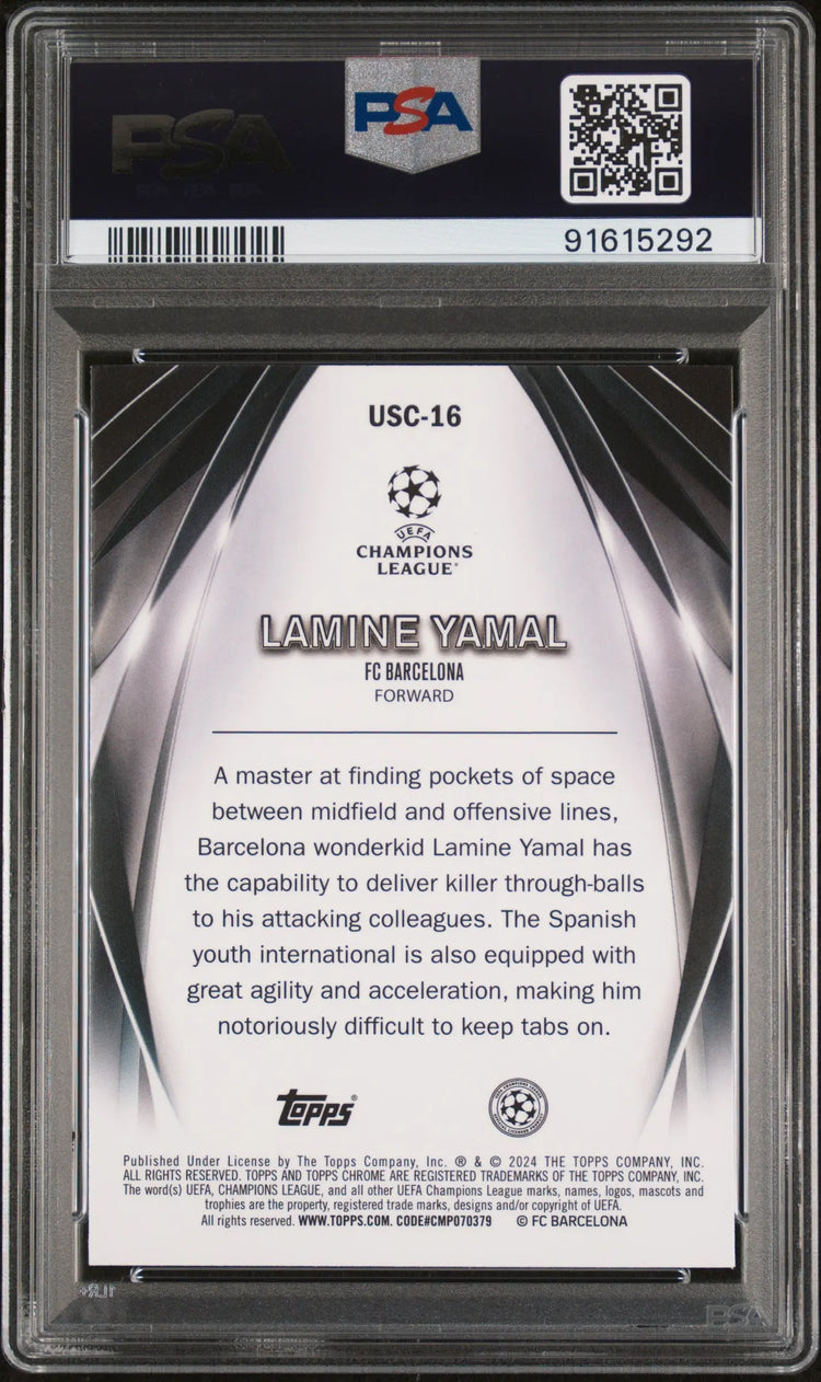2023-24 Topps Uefa CC Ultimate Stage Chrome Rookie Lamine Yamal RC PSA 10 