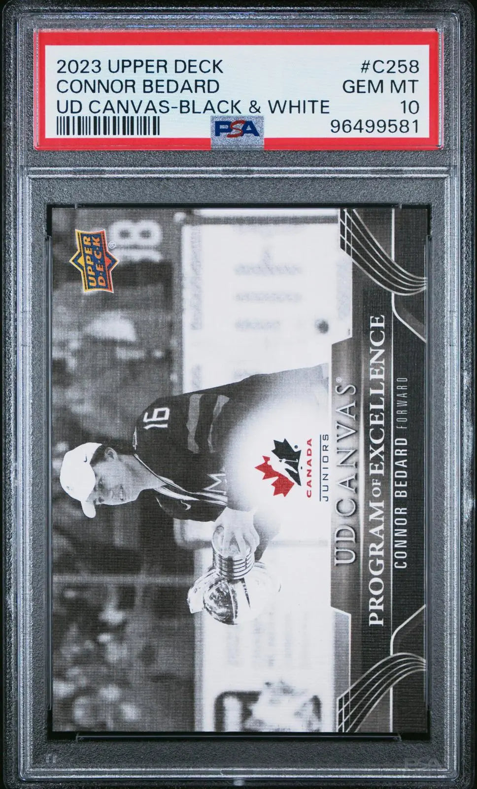 2023-24 UD Canvas B&W Series 2 Program of Excellence Connor Bedard PSA 10 