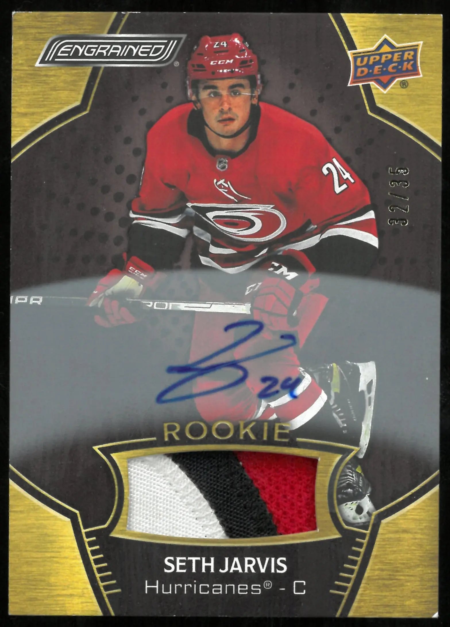 2023-24 UD Engrained Seth Jarvis RC '21-22 Mahogany Patch Auto /35 