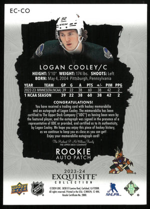 2023-24 UD Exquisite Collection Logan Cooley RC Rookie Patch Auto /92 