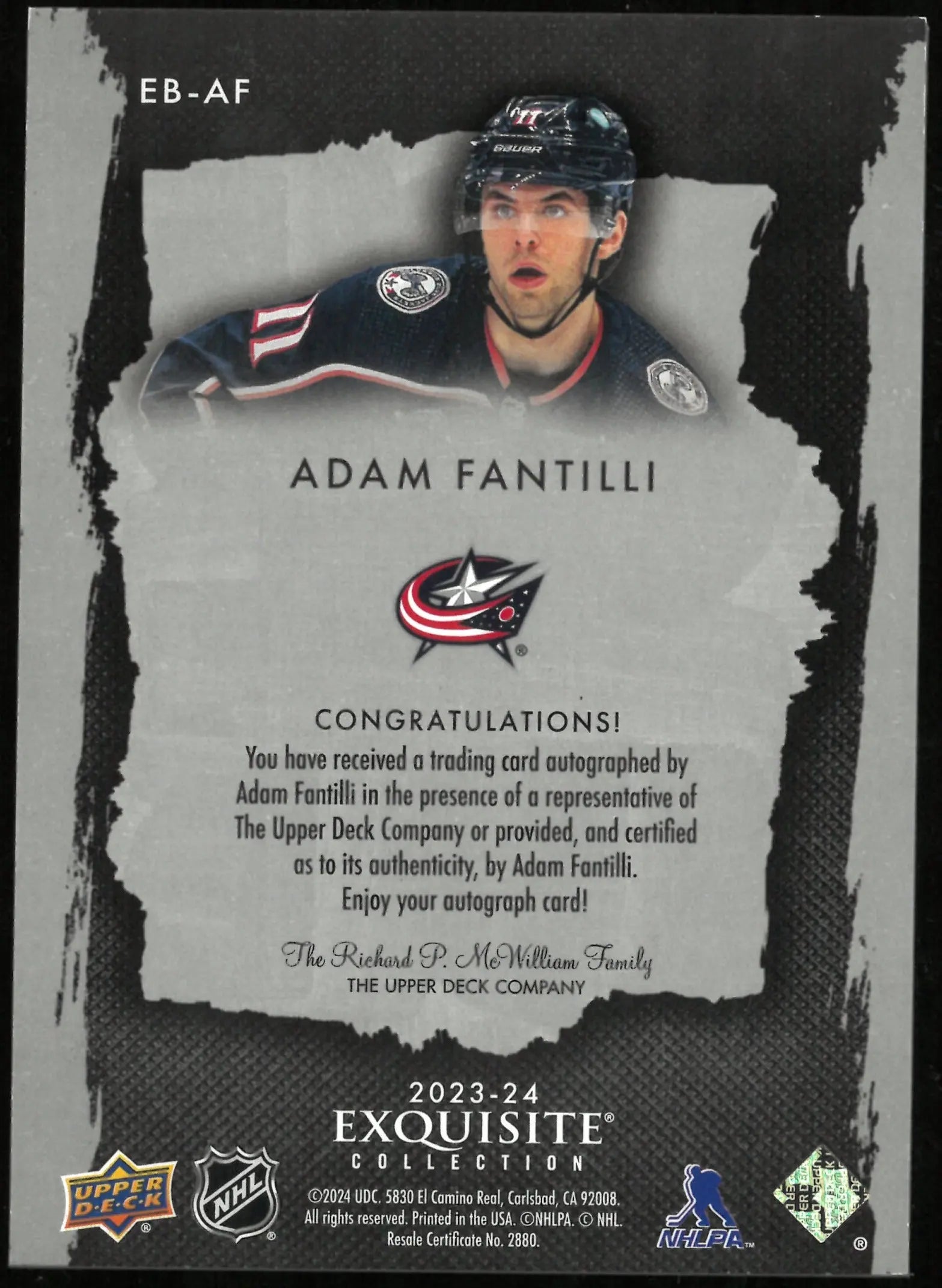 2023-24 UD Exquisite  Hockey Adam Fantilli RC Rookie Auto /25 