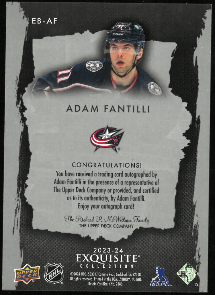 2023-24 UD Exquisite  Hockey Adam Fantilli RC Rookie Auto /25 