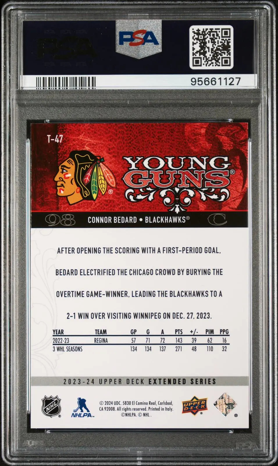 2023-24 UD Extended Series 08-09 UD Retro Rookie Young Guns Connor Bedard PSA 10 