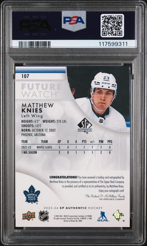 2023-24 UD SP Authentic Matthew Knies Future Watch RC Auto /999 PSA 10 