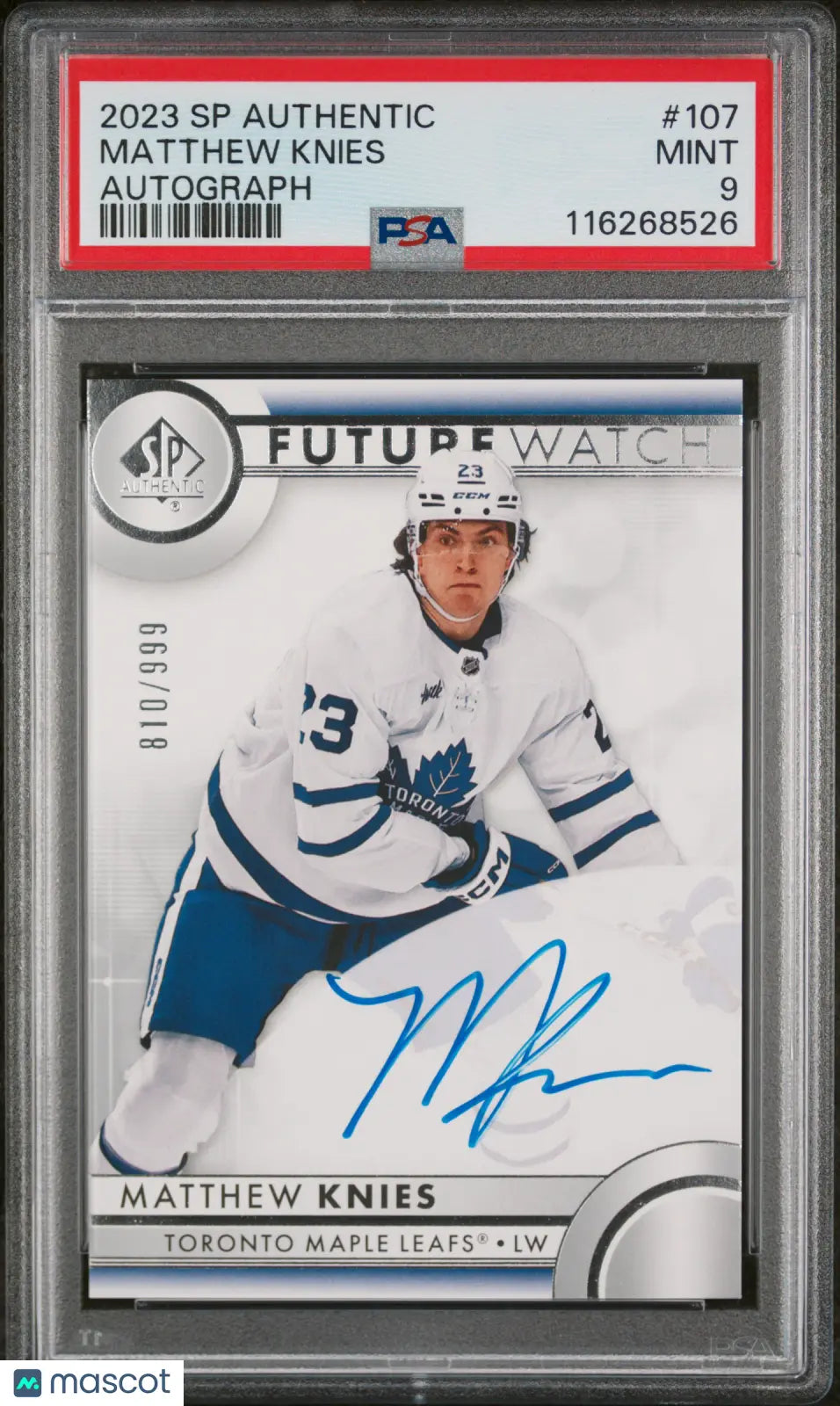 2023-24 UD SP Authentic Matthew Knies RC Future Watch Auto /999 PSA 9 