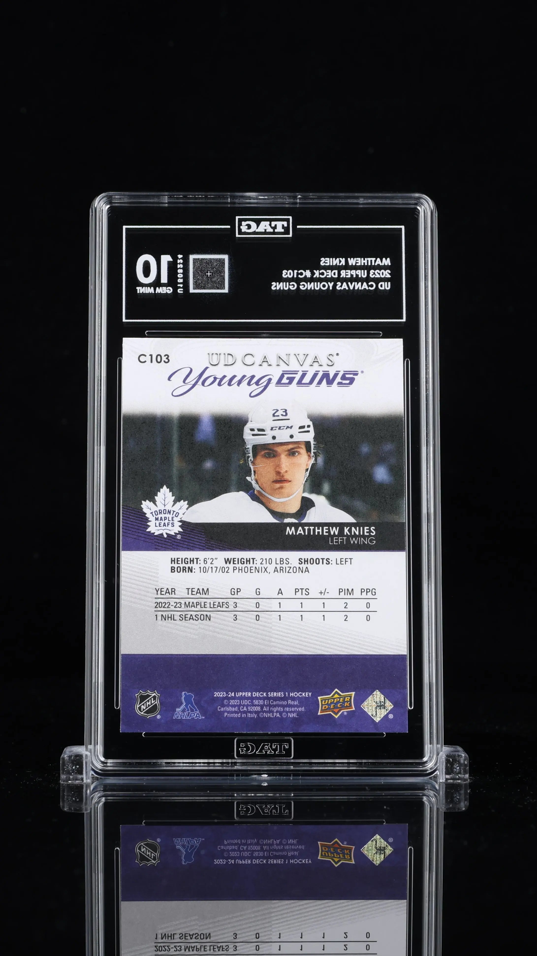 2023-24 UD Series 1 Canvas Young Guns Rookie Matthew Knies RC TAG 10 