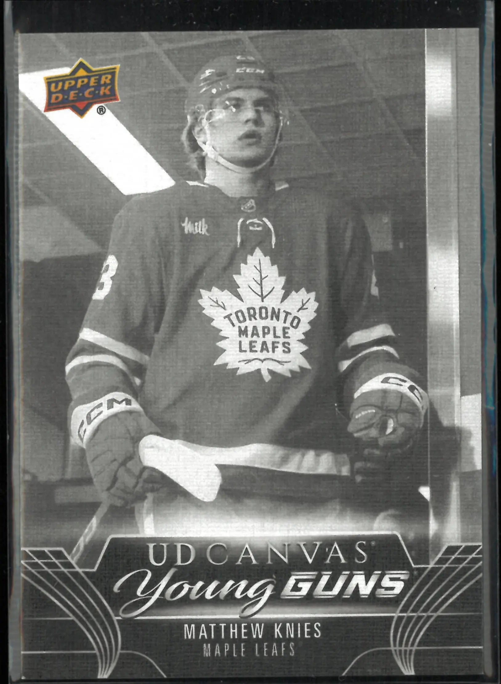 2023-24 UD Series 1 Canvas Young Guns Rookies Matthew Knies RC Black & White 