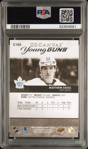 2023-24 UD Series 1 UD Canvas Young Guns Black & White Matthew Knies PSA 10 