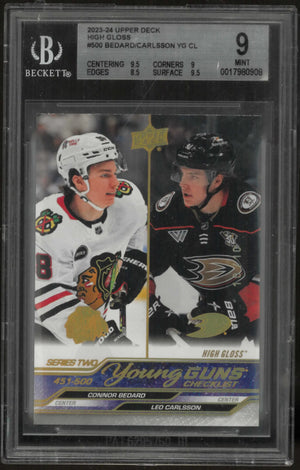2023-24 UD Series 2 Bedard Carlsson High Gloss Young Guns Check List /10 BGS 9.0 