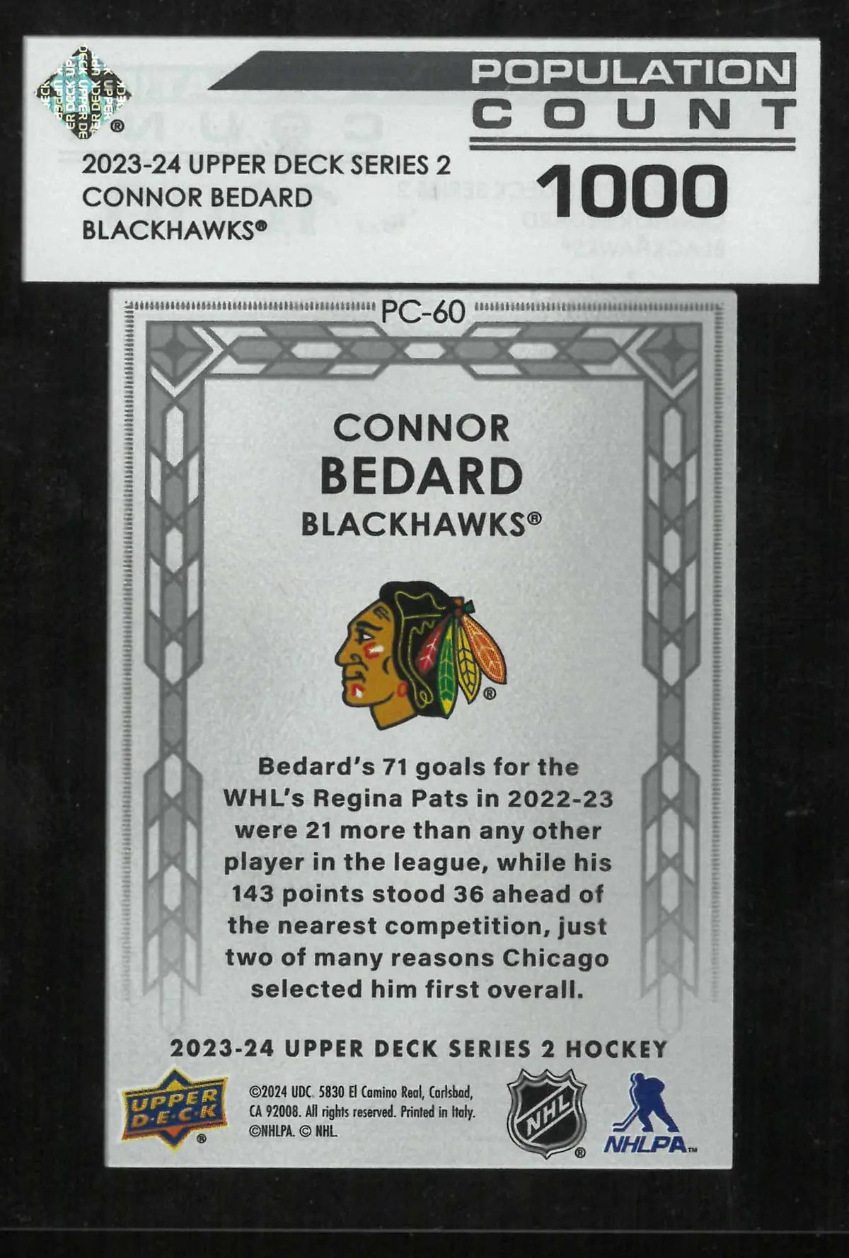 2023-24 UD Series 2 Rookie Population Count 1000 Connor Bedard RC #CB1 
