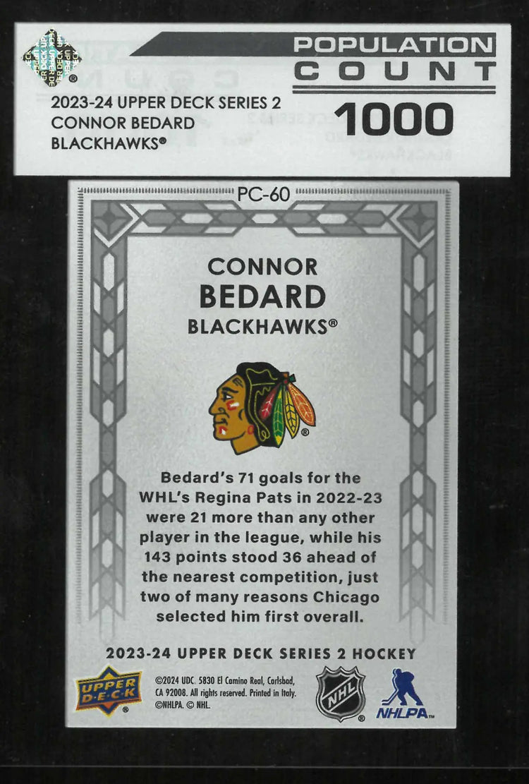 2023-24 UD Series 2 Rookie Population Count 1000 Connor Bedard RC #CB1 