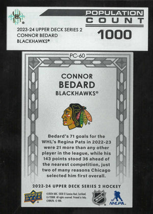 2023-24 UD Series 2 Rookie Population Count 1000 Connor Bedard RC #CB2 