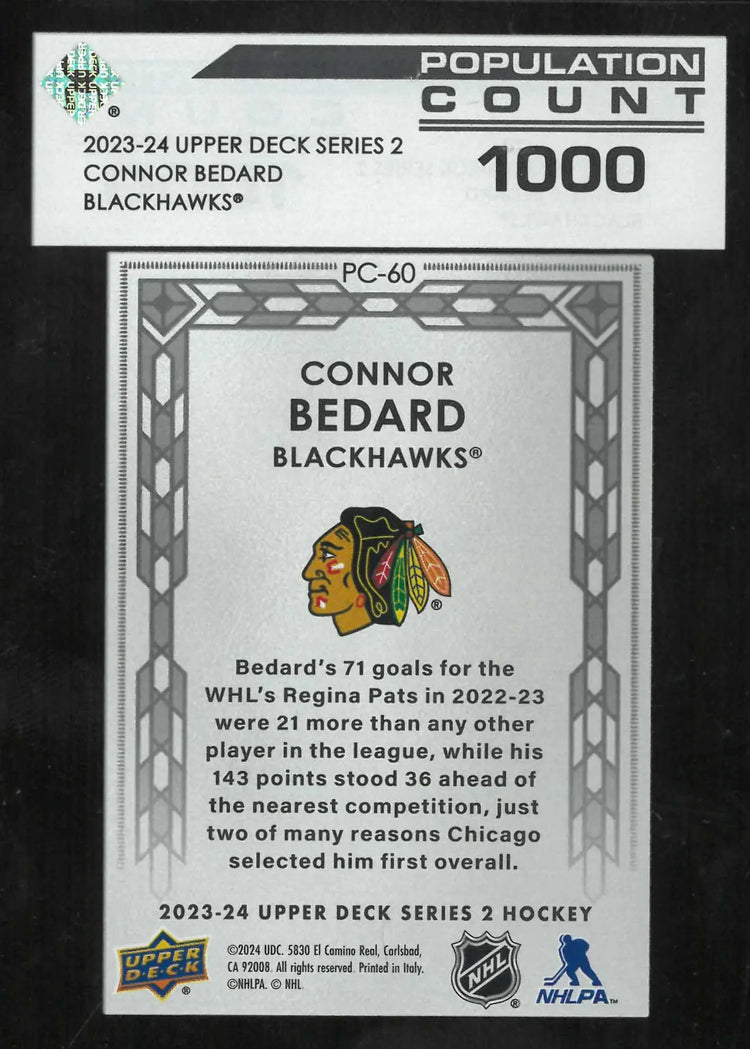 2023-24 UD Series 2 Rookie Population Count 1000 Connor Bedard RC #CB2 