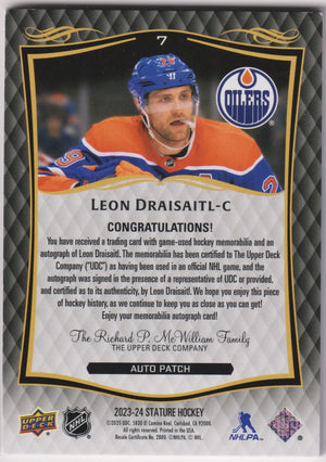 2023-24 UD Stature Autograph Patch Leon Draisaitl Auto /49 