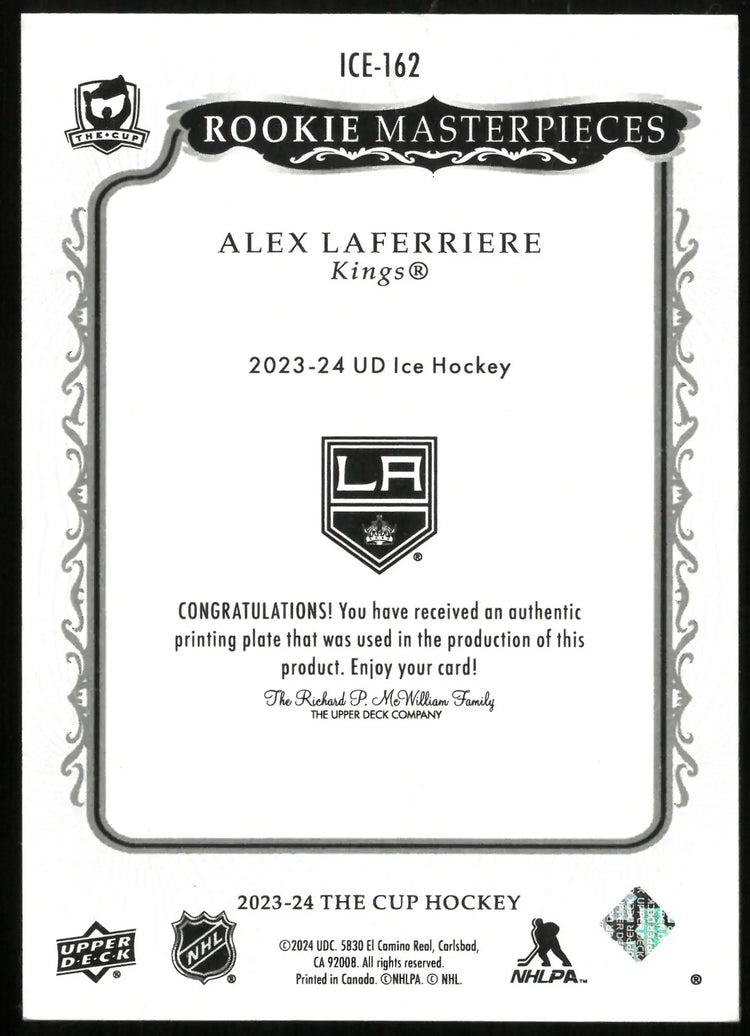 2023-24 UD The Cup Alex Laferriere RC Masterpieces Cyan Printing Plate 1/1 