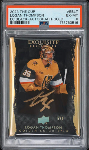 2023-24 UD The Cup Exquisite Coll. Logan Thompson Black & Gold Auto 5/5 PSA 6 