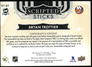 2023-24 UD The Cup Hockey Bryan Trottier Scripted Sticks Auto /15 