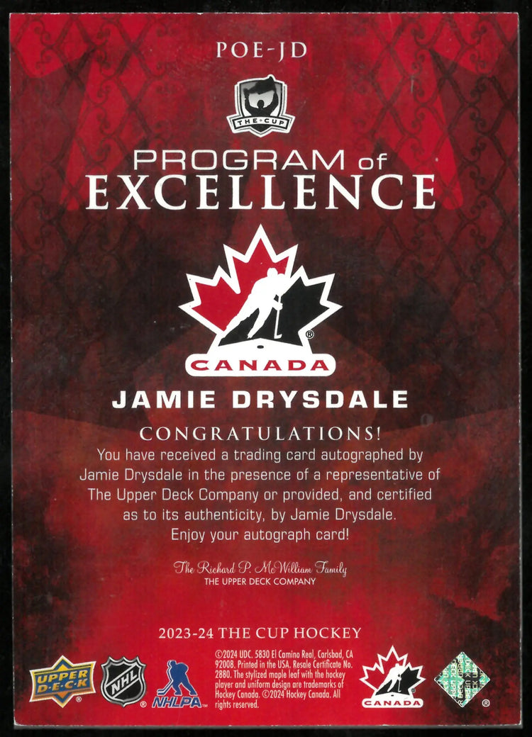 2023-24 UD The Cup Program Of Excellence Auto Jamie Drysdale /10 