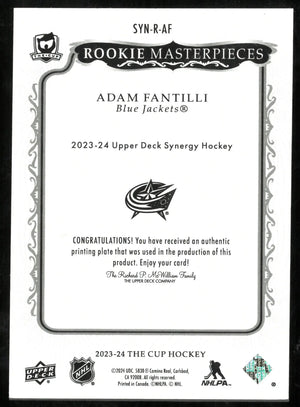 2023-24 UD The Cup Rookie Masterpieces Yellow Printing Plate Adam Fantilli 1/1 /1 