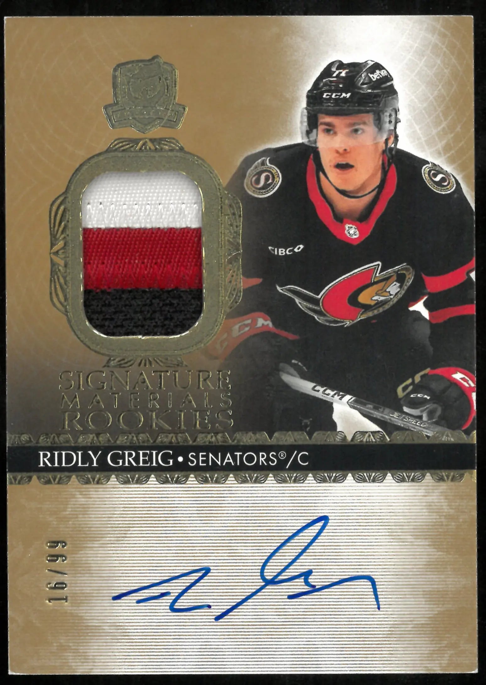2023-24 UD The Cup Signature Materials Rookie Patch Auto Ridly Greig /99 