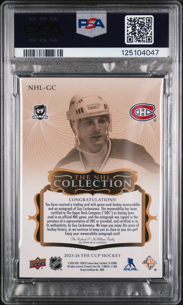 2023-24 UD The Cup The NHL Col. Autograph Auto Patch Guy Carbonneau  /25 PSA 10 
