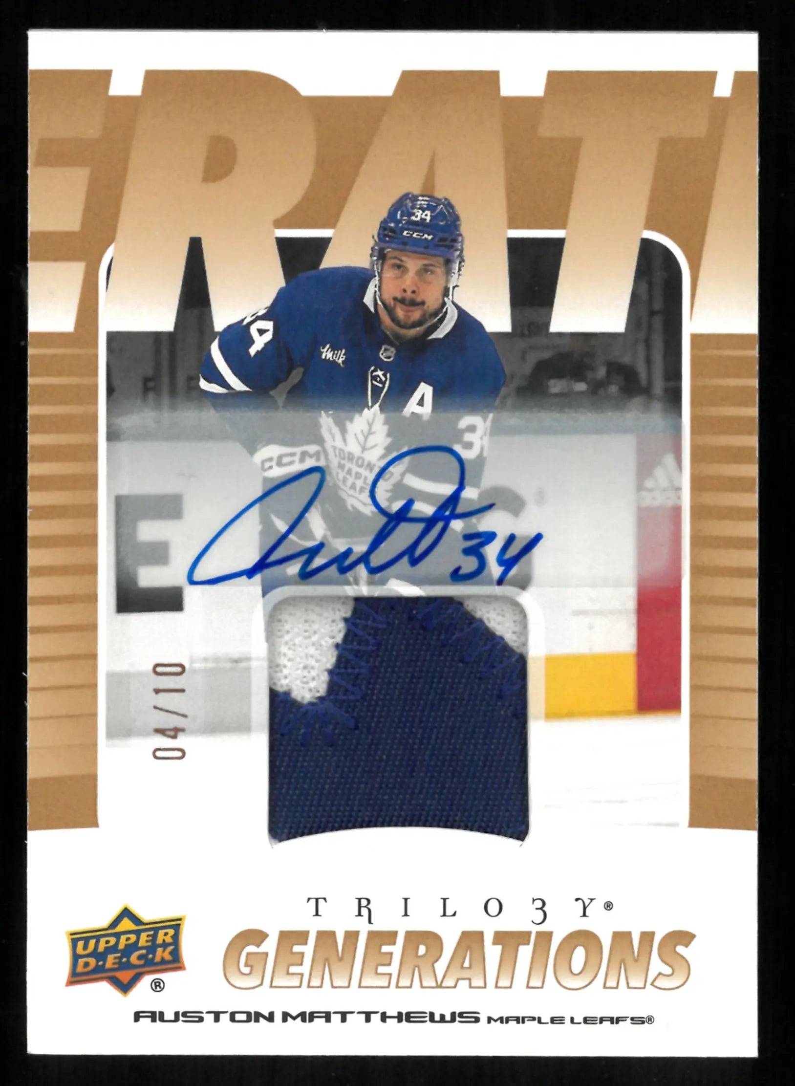 2023-24 UD Trilogy Auston Matthews Generations Patch Auto /10 