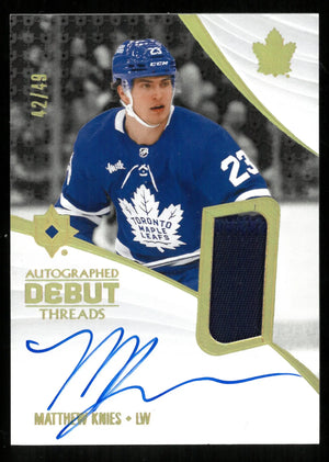 2023-24 UD Ultimate Collection Matthew Knies RC Debut Threads Gold Auto /49 