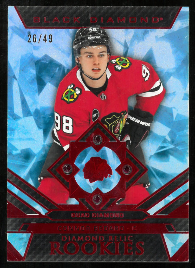 2023-24 Upper Deck Black Diamond Red Quad Diamond Relic Rookies Connor Bedard /49 