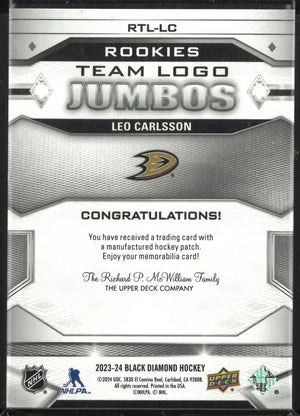 2023-24 Upper Deck Black Diamond Rookie Team Logo Jumbos Leo Carlsson RC 