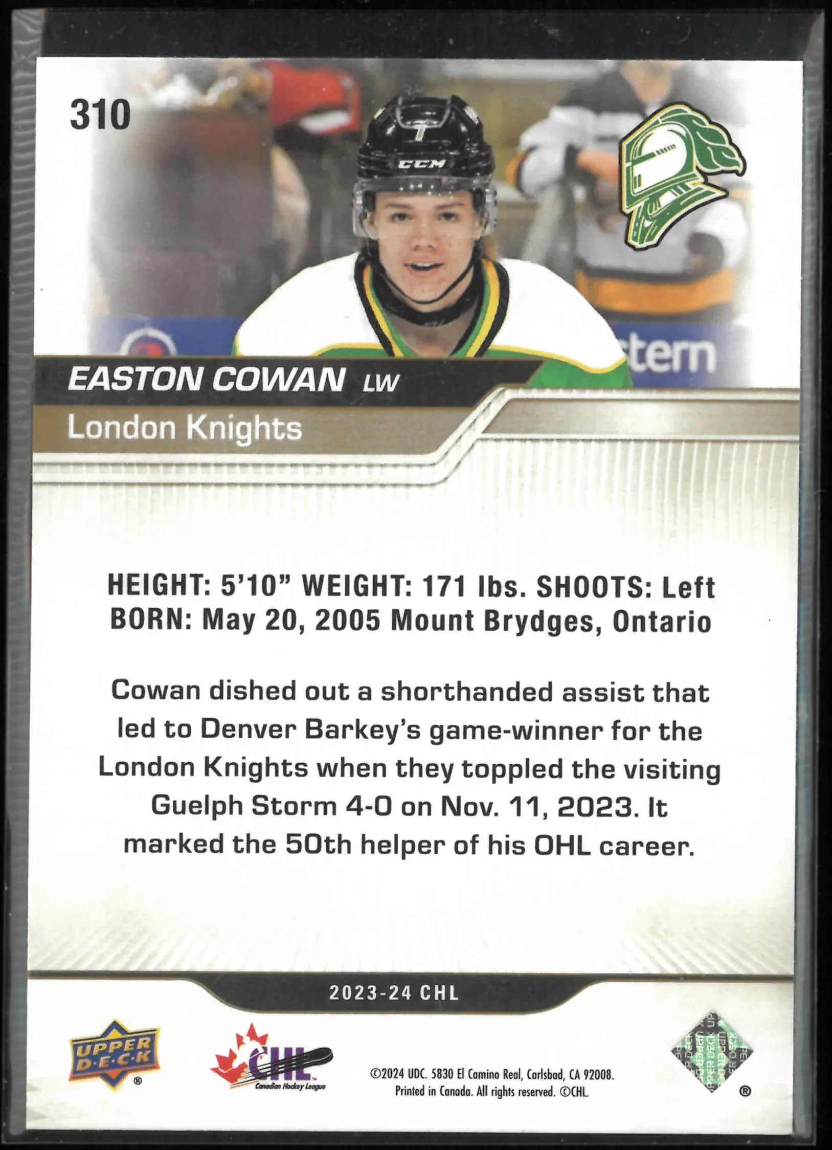 2023-24 Upper Deck CHL Easton Cowan High Gloss /10 