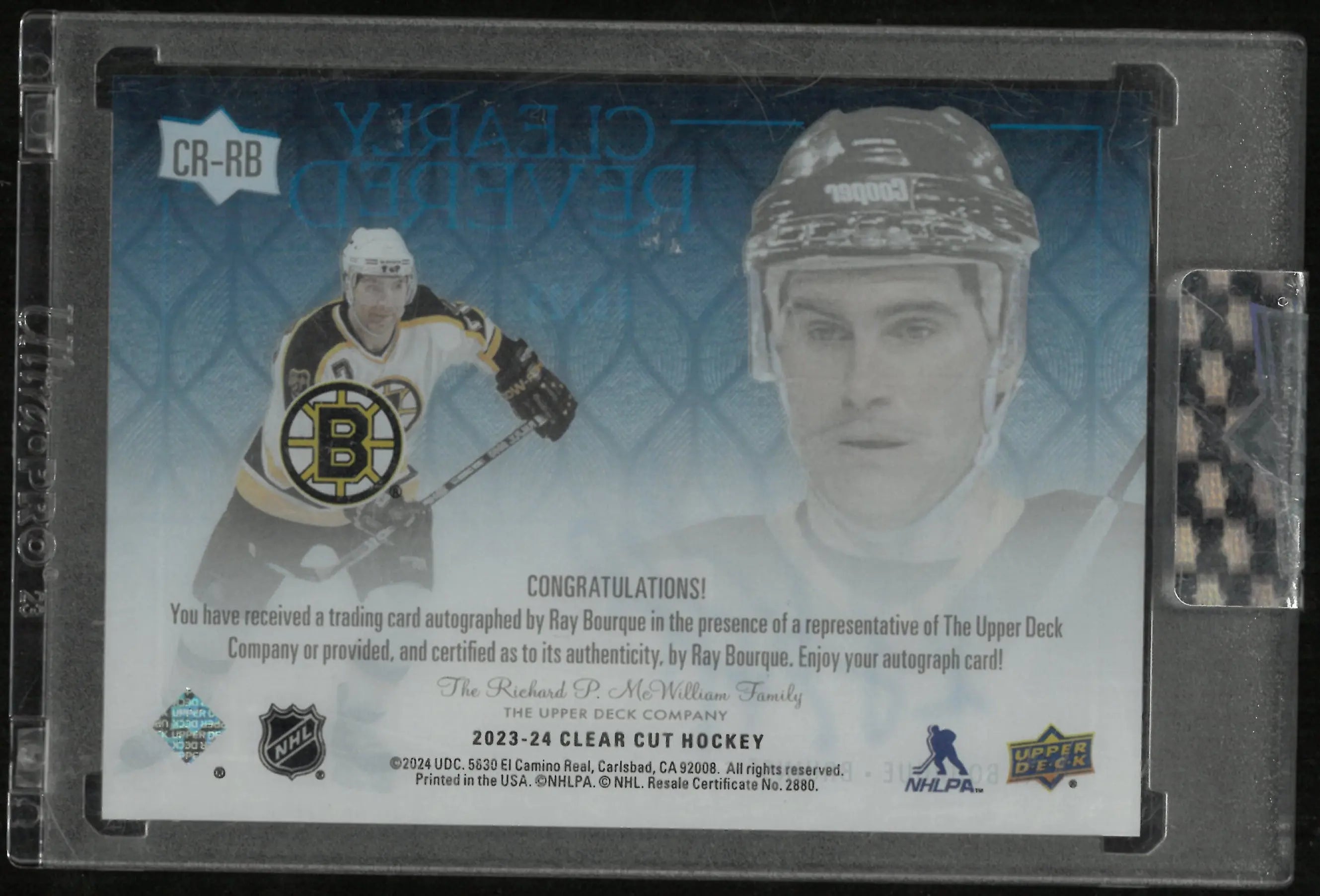 2023-24 Upper Deck Clear Cut Hockey Clearly Revered Ray Bourque Autograph /25 
