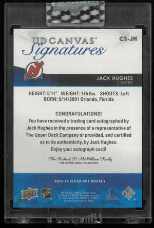 2023-24 Upper Deck Clear Cut Hockey Jack Hughes UD Canvas Red Auto /86 