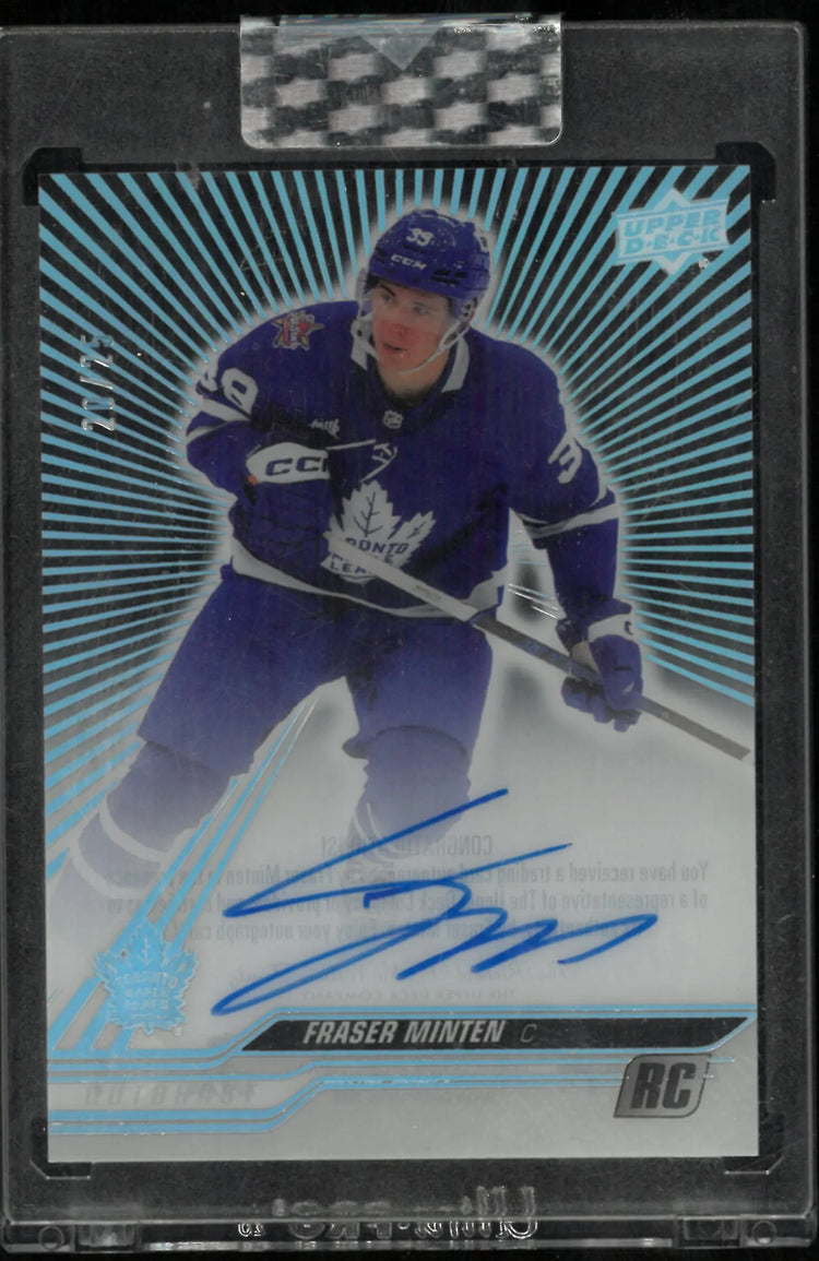 2023-24 Upper Deck Clear Cut Hockey Outburst Rookie Auto Fraser Minten /25 