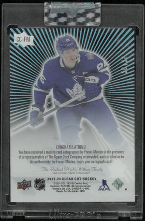 2023-24 Upper Deck Clear Cut Hockey Outburst Rookie Auto Fraser Minten /25 